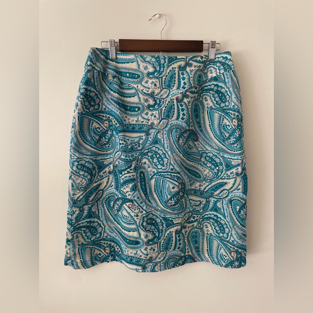 Worthington 100% Silk Paisley Skirt Embroidered Sequin Boho Y2K Office Women 12